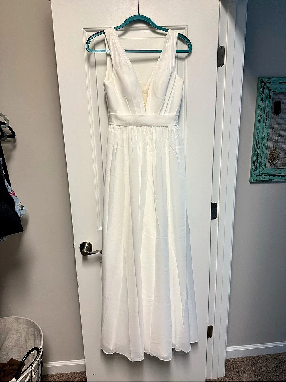 White Sleeveless Plunge Maxi Dress